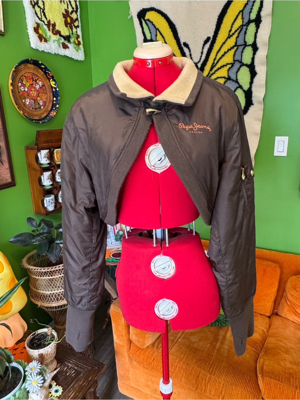 Pepe Jeans Brown Bomber Jacket with Cream Sherpa Collar
